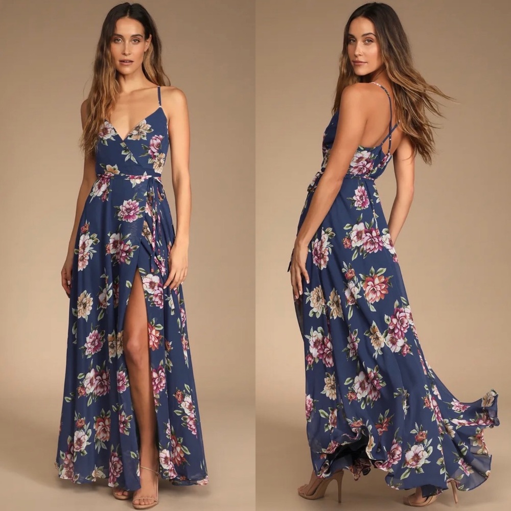 NEW Lulus Always There For Me Floral Wrap Maxi Dress